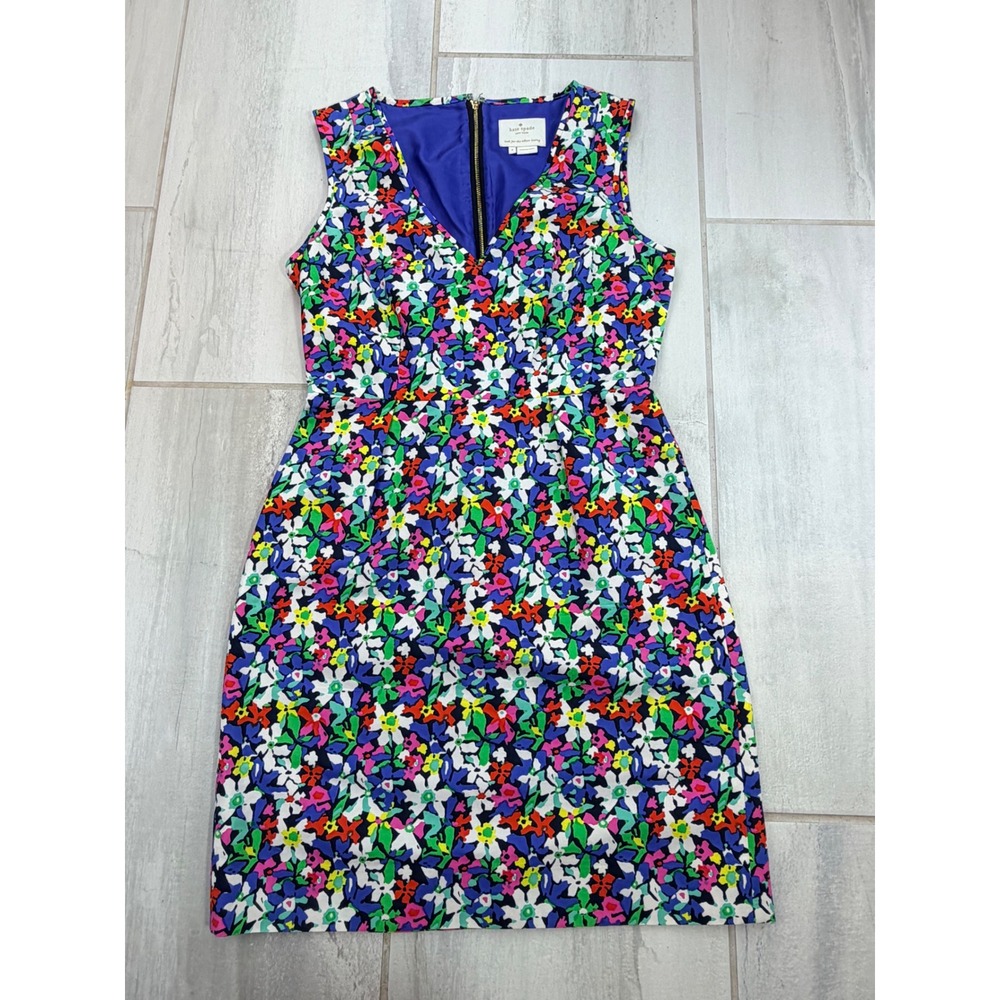 Kate Spade New York Multicolor Floral Cotton Silk V Neck Sheath Dress 4